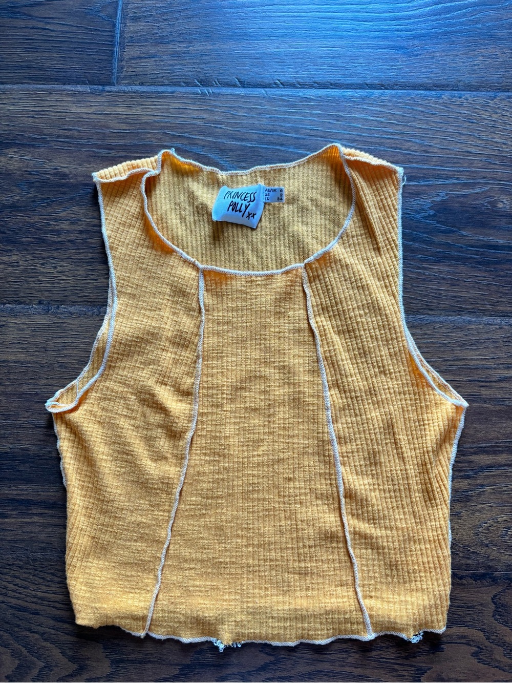 Princess Polly Orange Ribbed Raw-Edge Tank